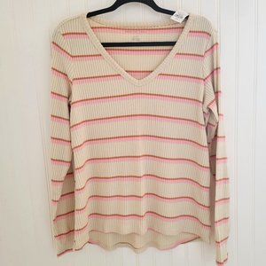 American Eagle NWT V neck small striped sweater pink/brown/ccream